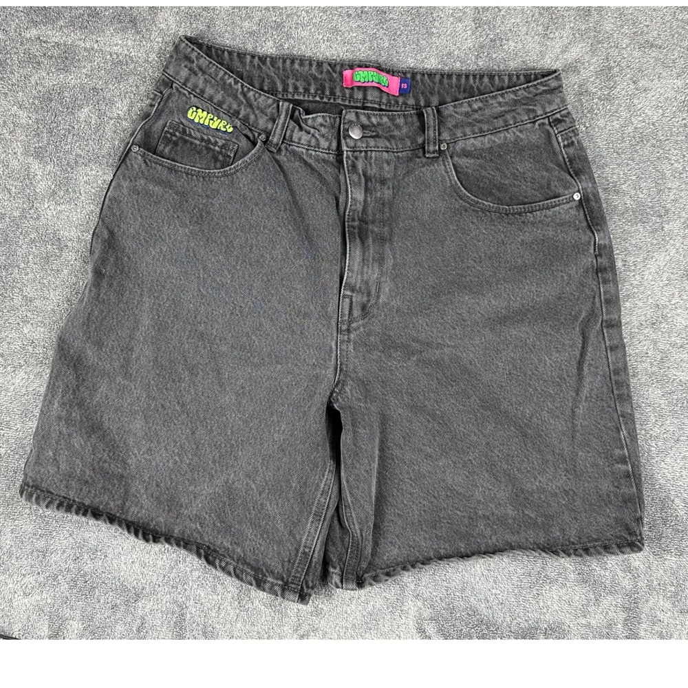 Empyre Tori Washed Black Denim Skater‎ Shorts Mens Size 13 High Rise Embroidered